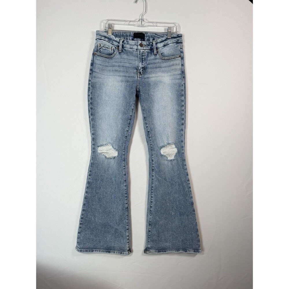 Buckle Black Flare Jeans Women’s 29x34 Light Wash Distressed Stretch Low Rise